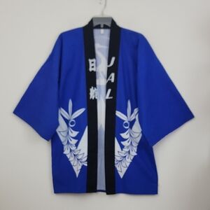 JAL Japan Airlines Vintage Blue, White & Black Short Kimono M